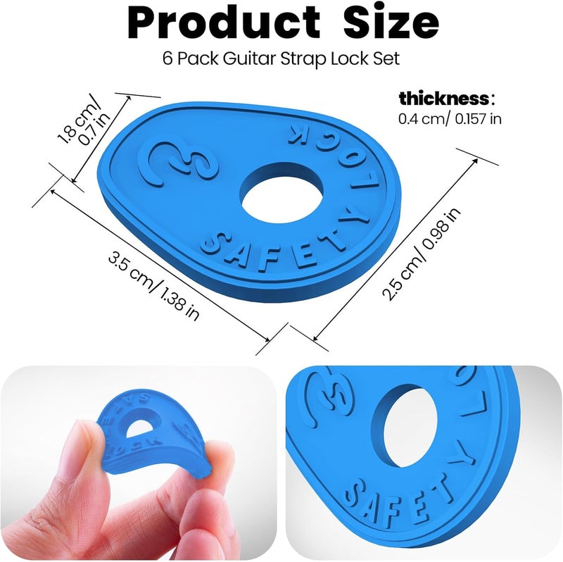 BestSounds Guitar Strap Blocks, 6PCS Premium Silicone Safety Locks (B Style Blue) - Image 3